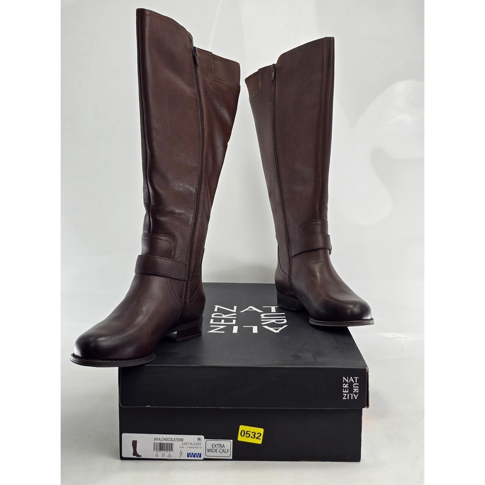 Naturalizer Jaya Boots Womens 7WW Chocolate Leather Extra Wide Calf - NEW